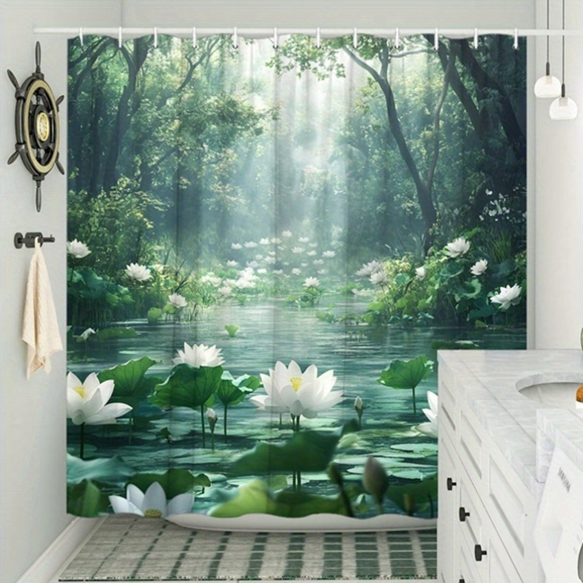 Interior Design Zen Style - Cortina de ducha Lotus Forest, poliéster
