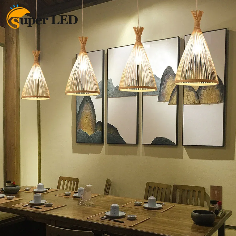 Wicker Pendant Shade - Lámpara de araña japonesa de ratán
