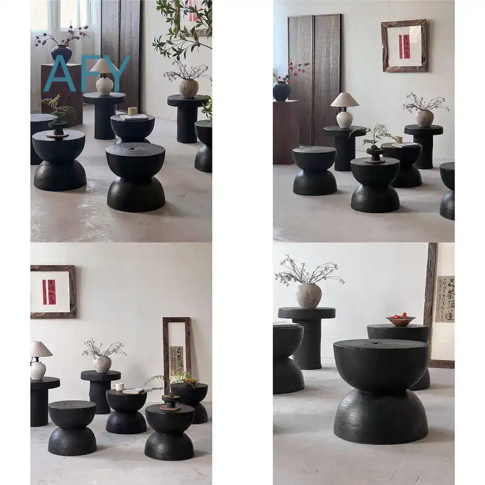 Interior Design Zen Style - Taburete de Madera Carbonizada para Decoración