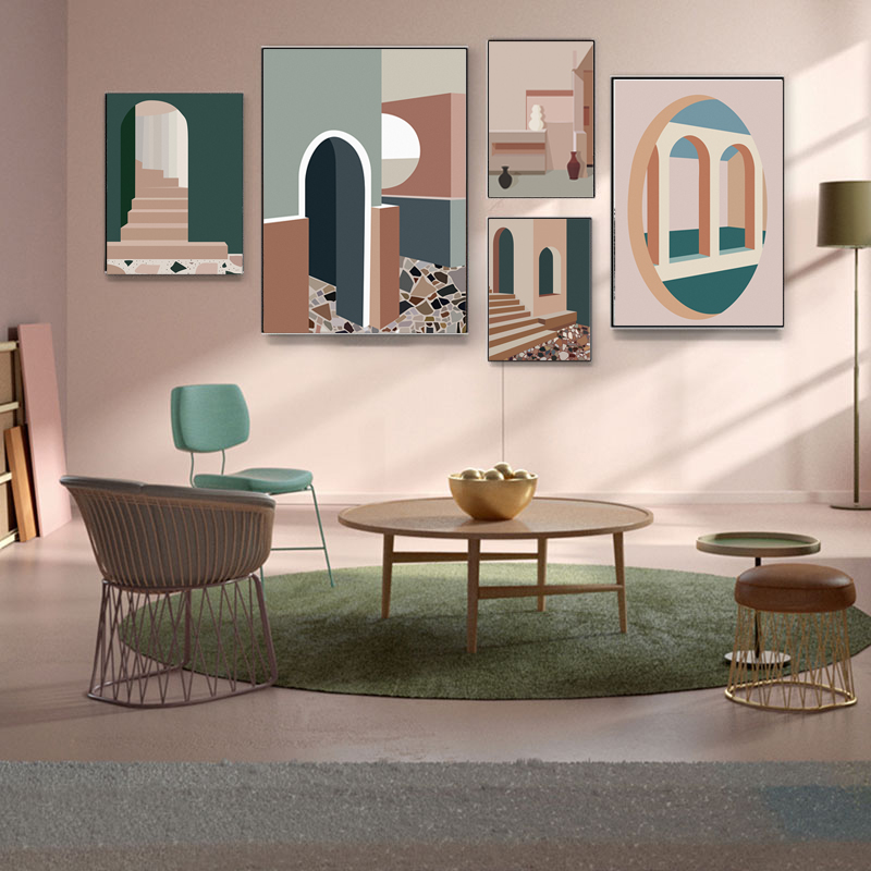 Interior Design And Build - Retro Morandi edificio lienzo arte Anime