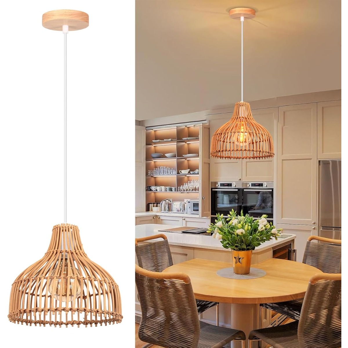 Lámpara colgante tejida de rat - Wicker Pendant Shade reseña y precio