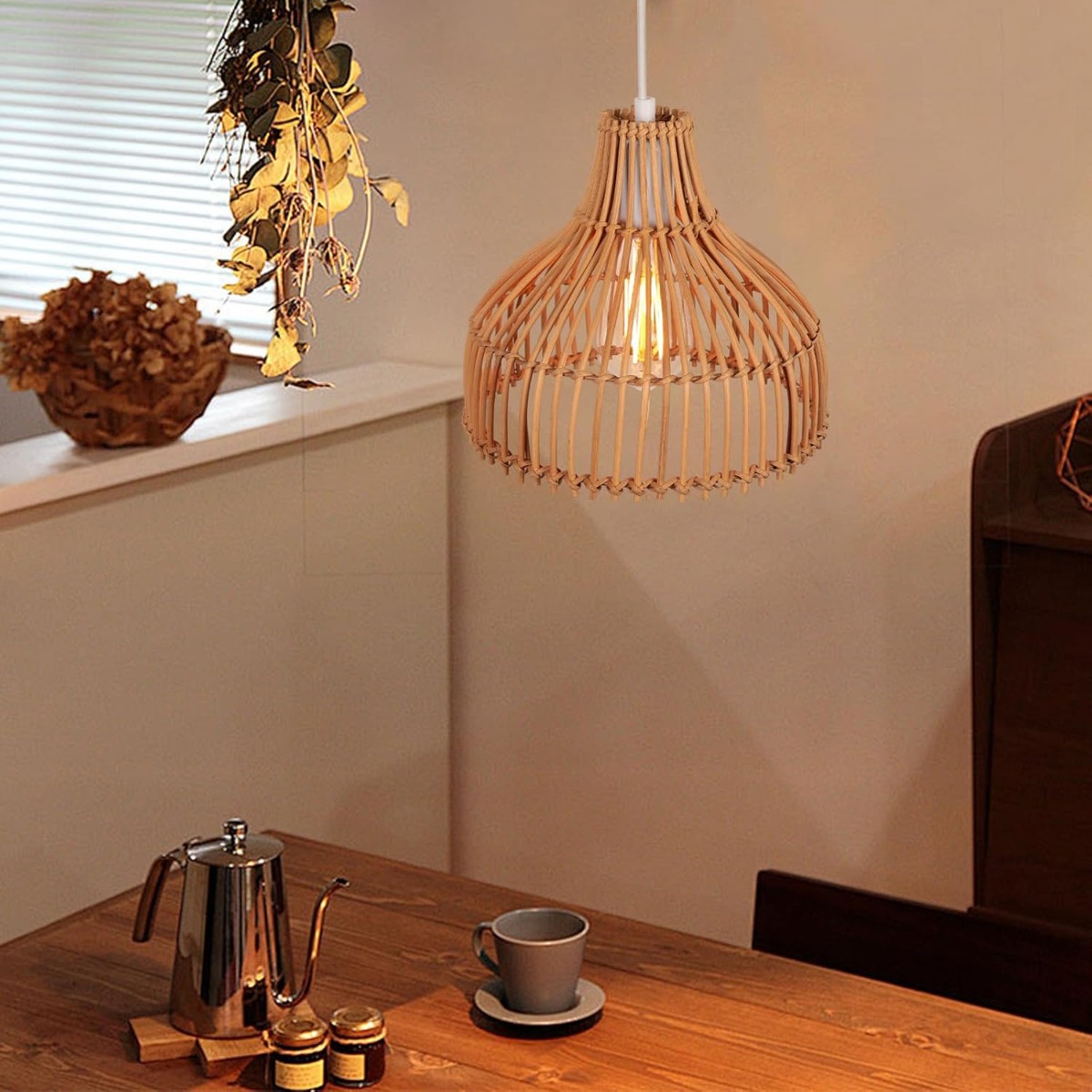 Lámpara colgante tejida de rat - Wicker Pendant Shade reseña y precio