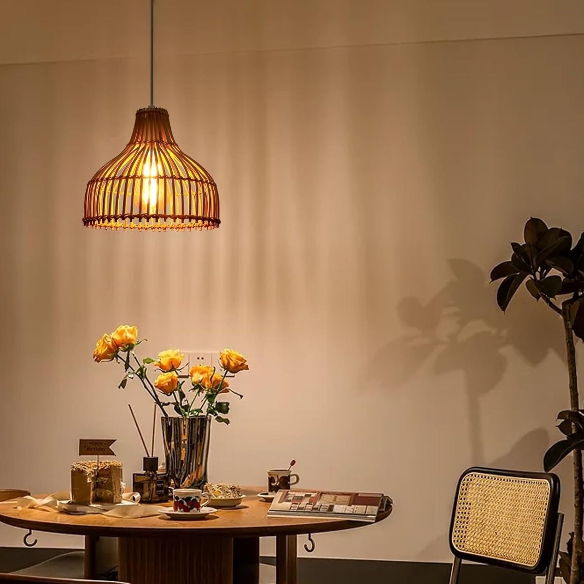 Lámpara colgante tejida de rat - Wicker Pendant Shade reseña y precio